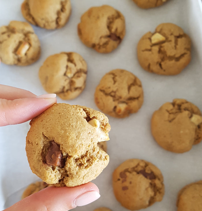 Chocolate chunk cookies on a baking tray