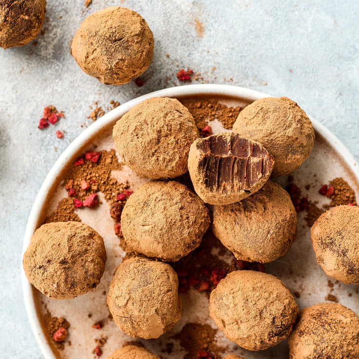 Coconut and raspberry dark chocolate truffles