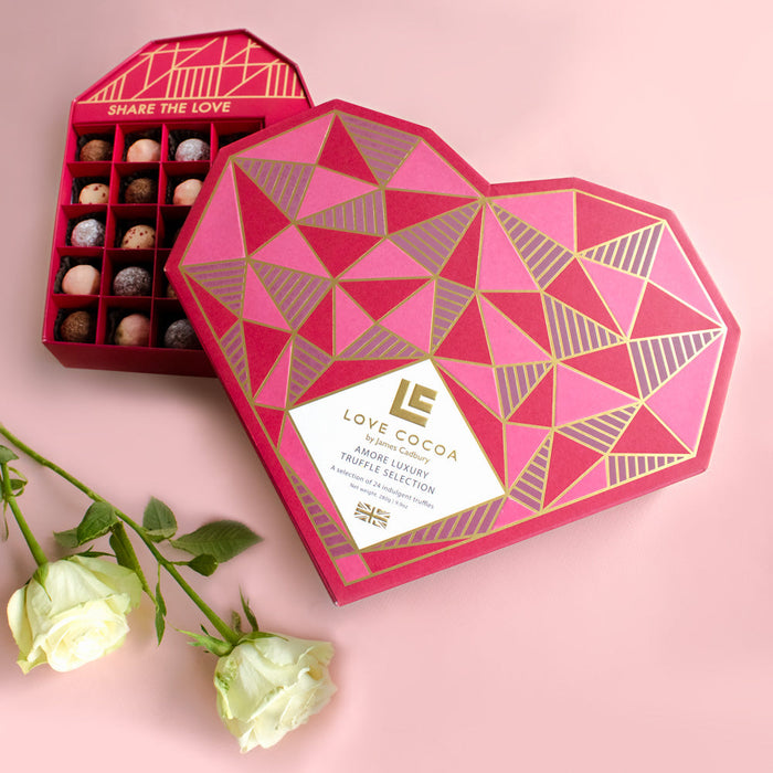 Heart-shaped chocolate truffle selection box for Valentine's Day
