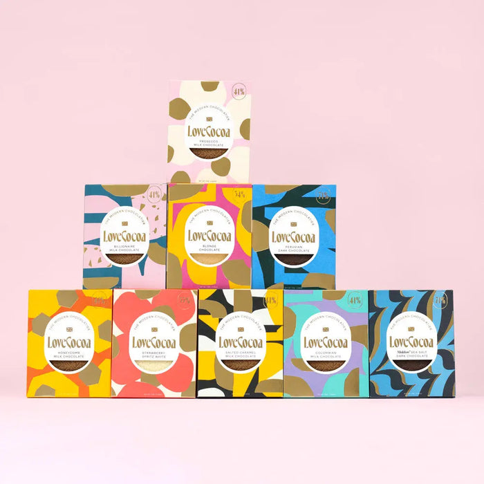 Branded chocolate gift boxes stacked for corporate gifting