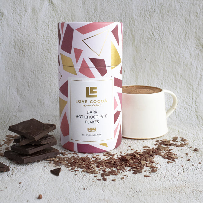 Rich dark vegan hot chocolate in a glass mug