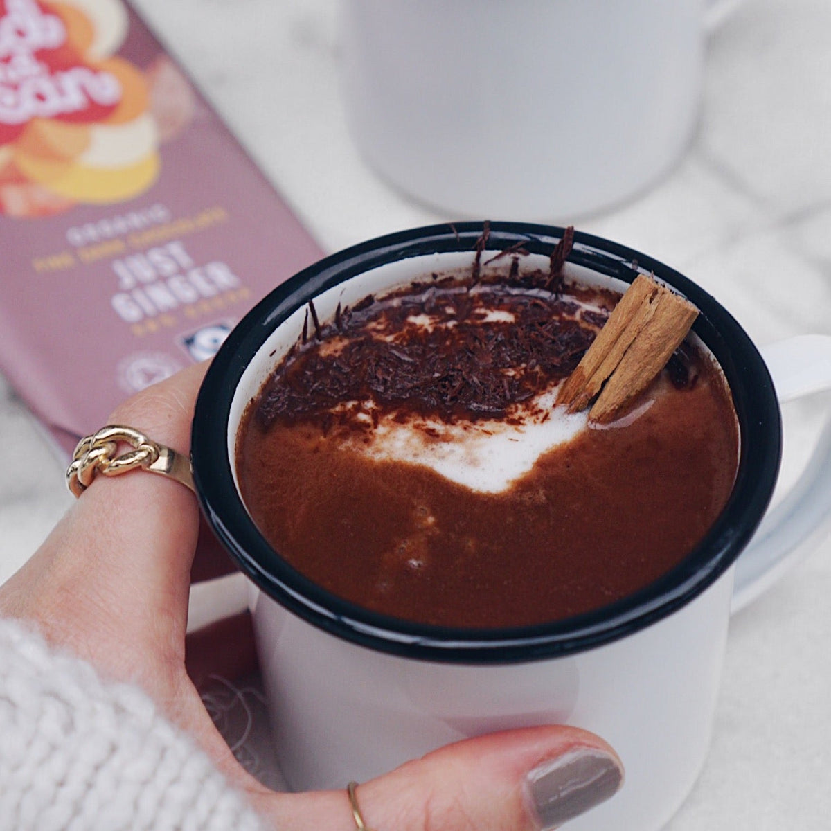 Festive mug of ginger hot chocolate