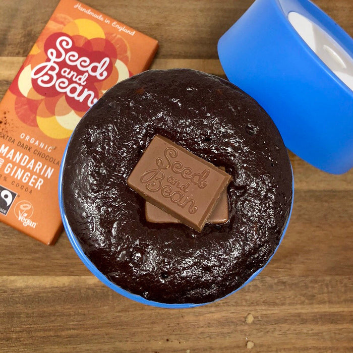 Molten chocolate mug cake in a ceramic mug