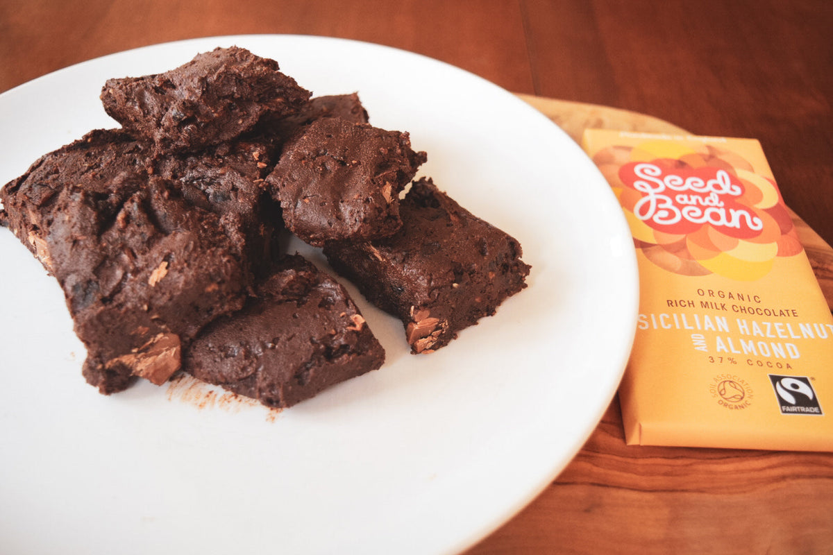 Double chocolate raw brownies with walnuts
