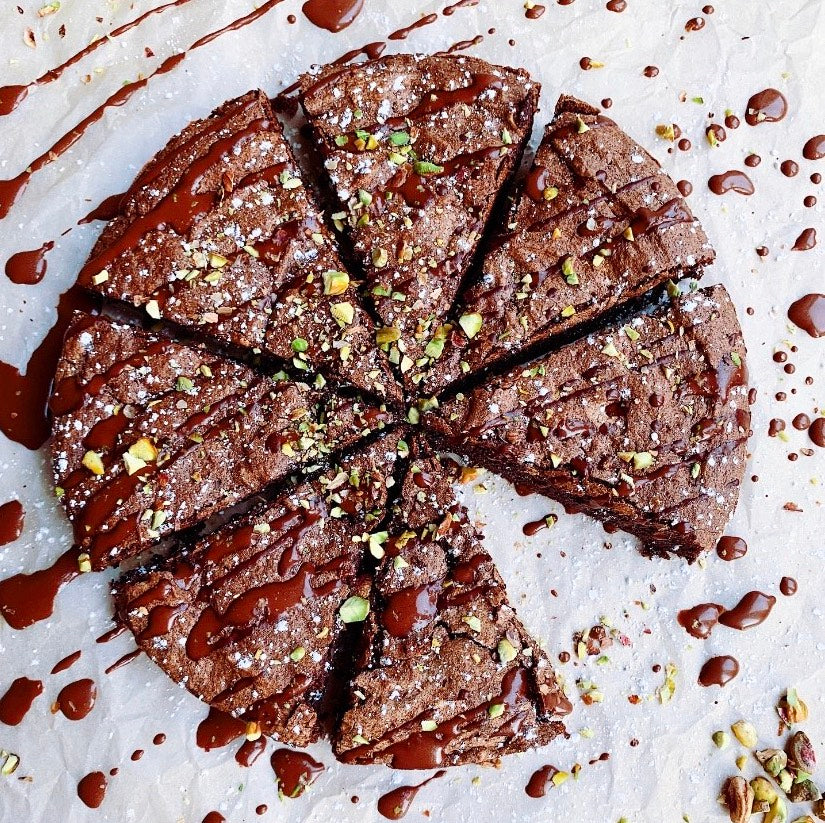 Flourless chilli and lime chocolate cake on a plate