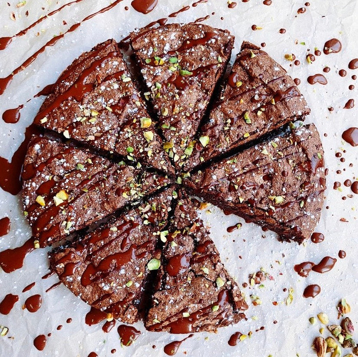 Flourless chilli and lime chocolate cake on a plate