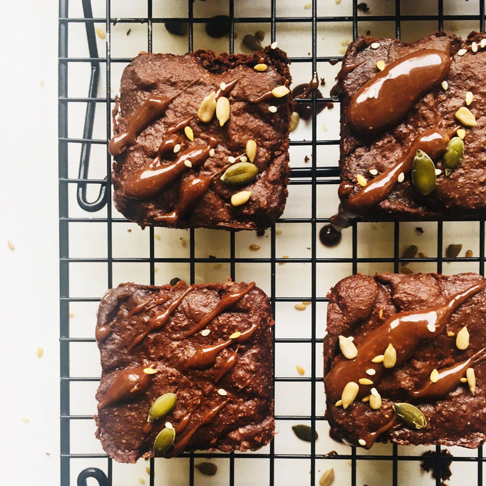 Gooey vegan espresso brownies cut into squares