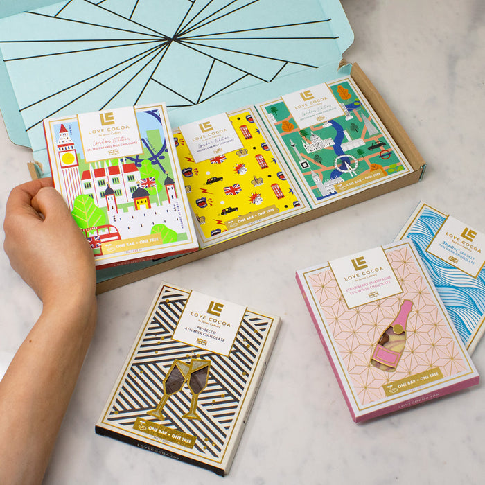 Love Cocoa London Collection chocolates with coronation bunting