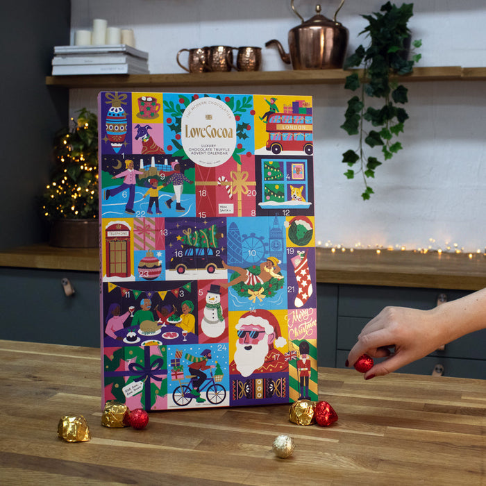 Luxury chocolate advent calendar with open doors