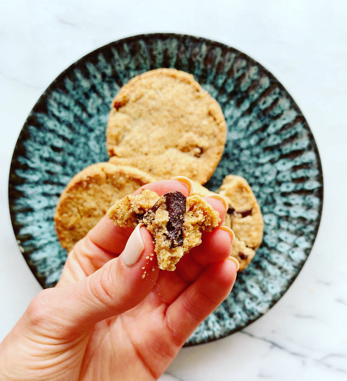 Almond baobab shortbread dotted with chocolate chunks