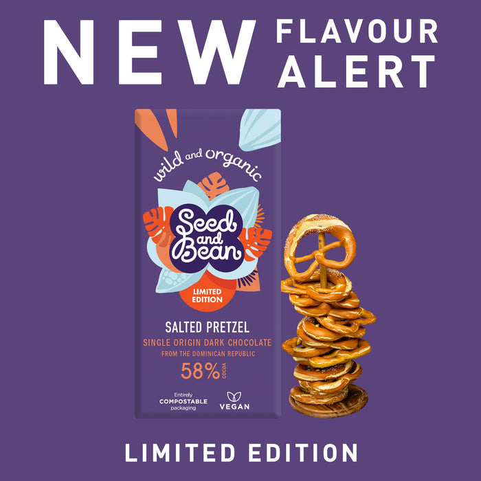 Salted pretzel dark chocolate bar with crushed pretzels