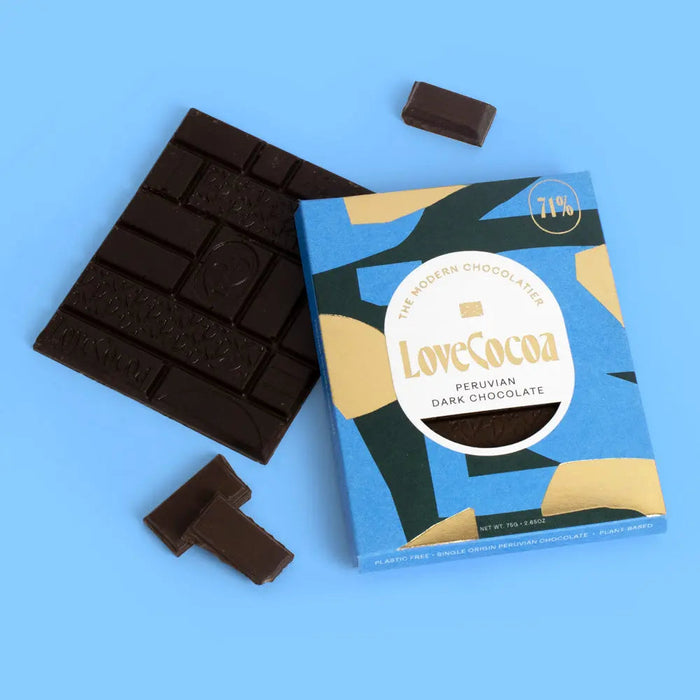 Dark chocolate squares beside a glass of red wine