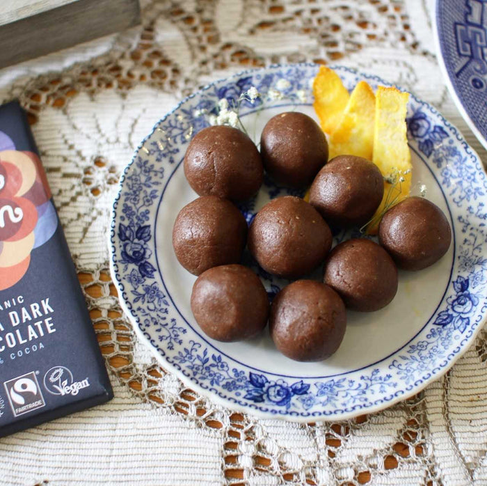 Chocolate orange Jaffa balls on a plate