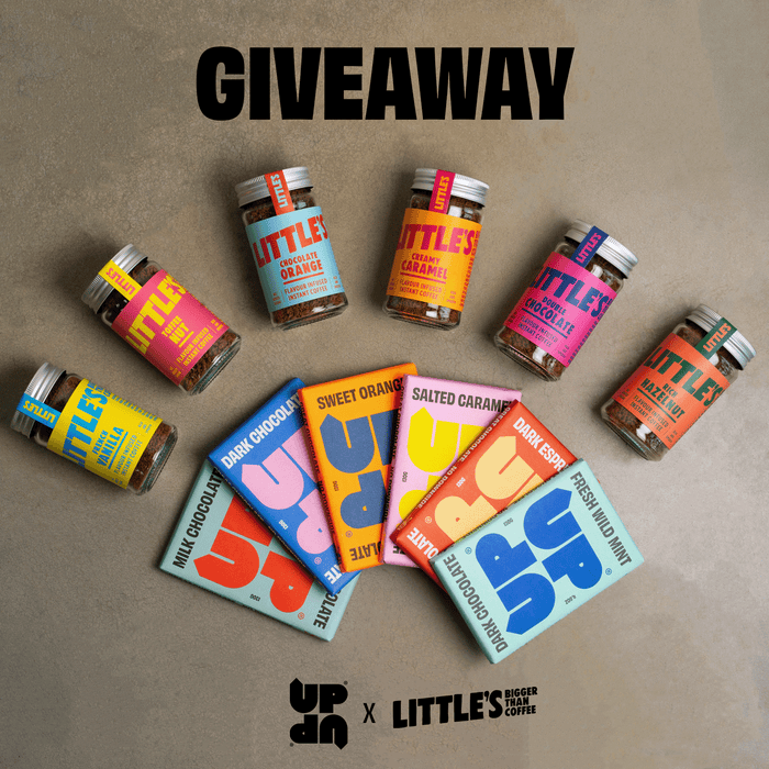 UP-UP chocolate bars with jars of Little's instant coffee