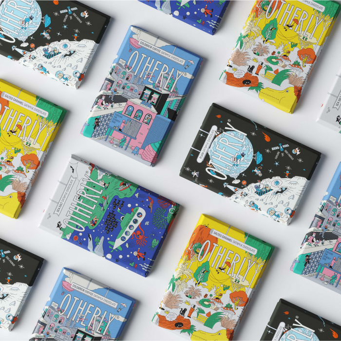 OTHERLY oat milk chocolate bars in colourful illustrated wrappers