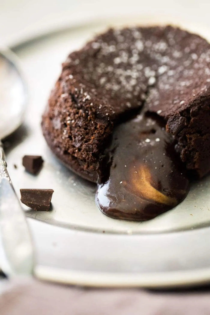 Molten chocolate lava cake with ice cream