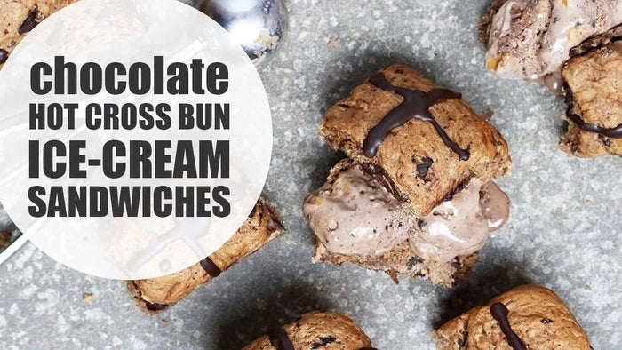 Vegan chocolate hot cross bun ice cream sandwiches