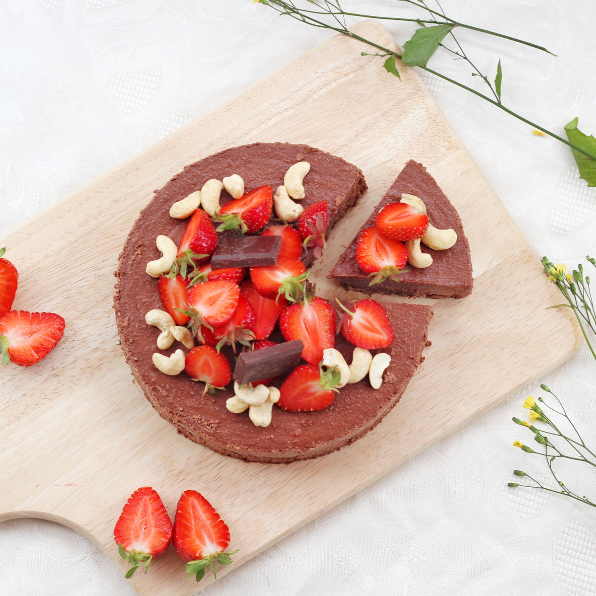 Slice of frozen vegan chocolate cheesecake