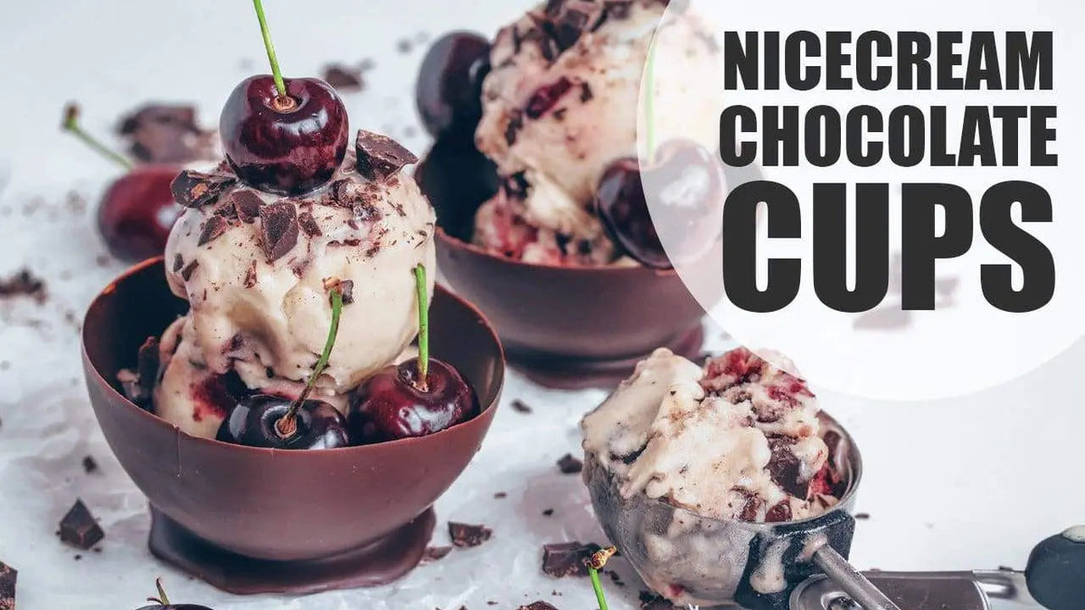 Chocolate bowls filled with banana nice cream