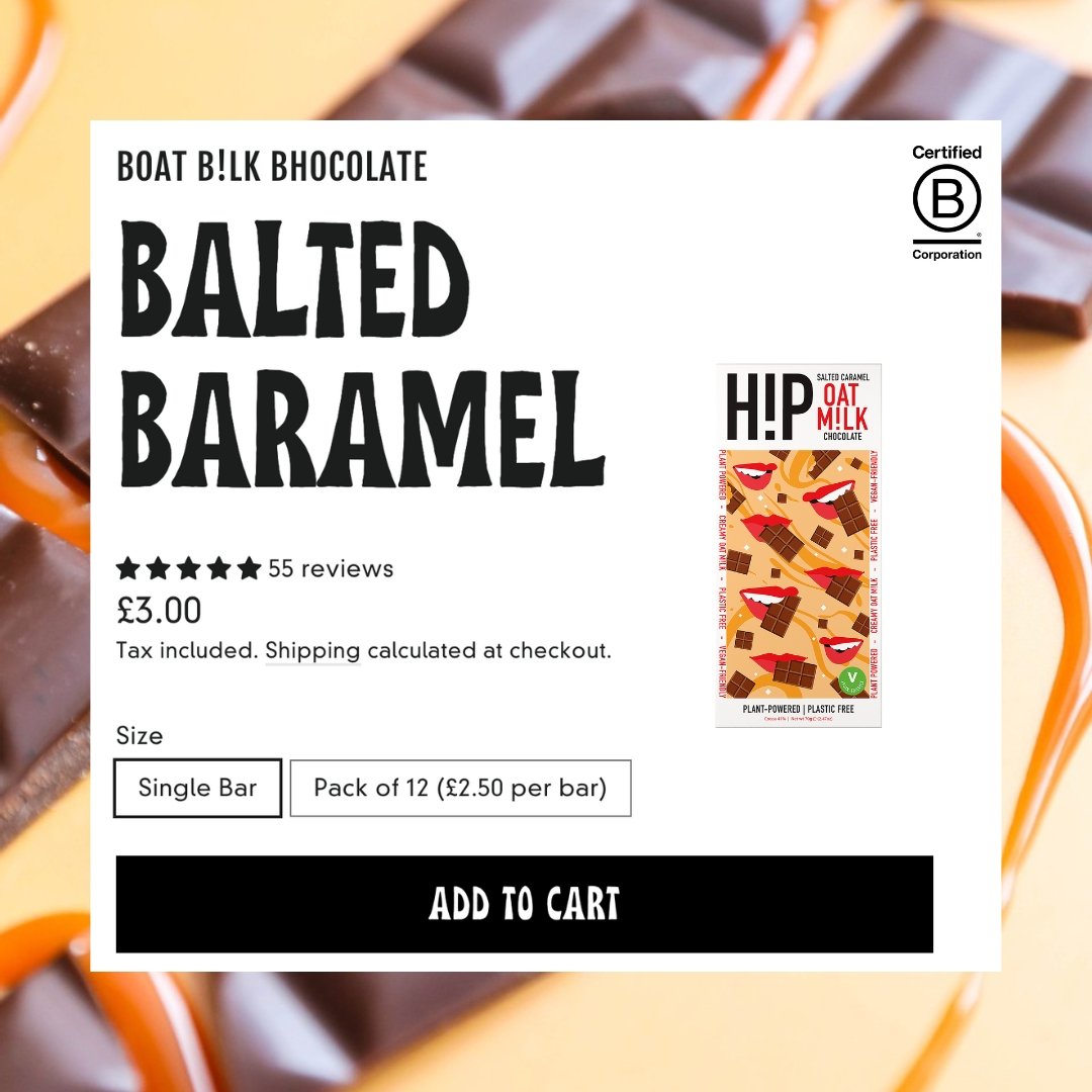 H!P chocolate bars with B Corp certification logo