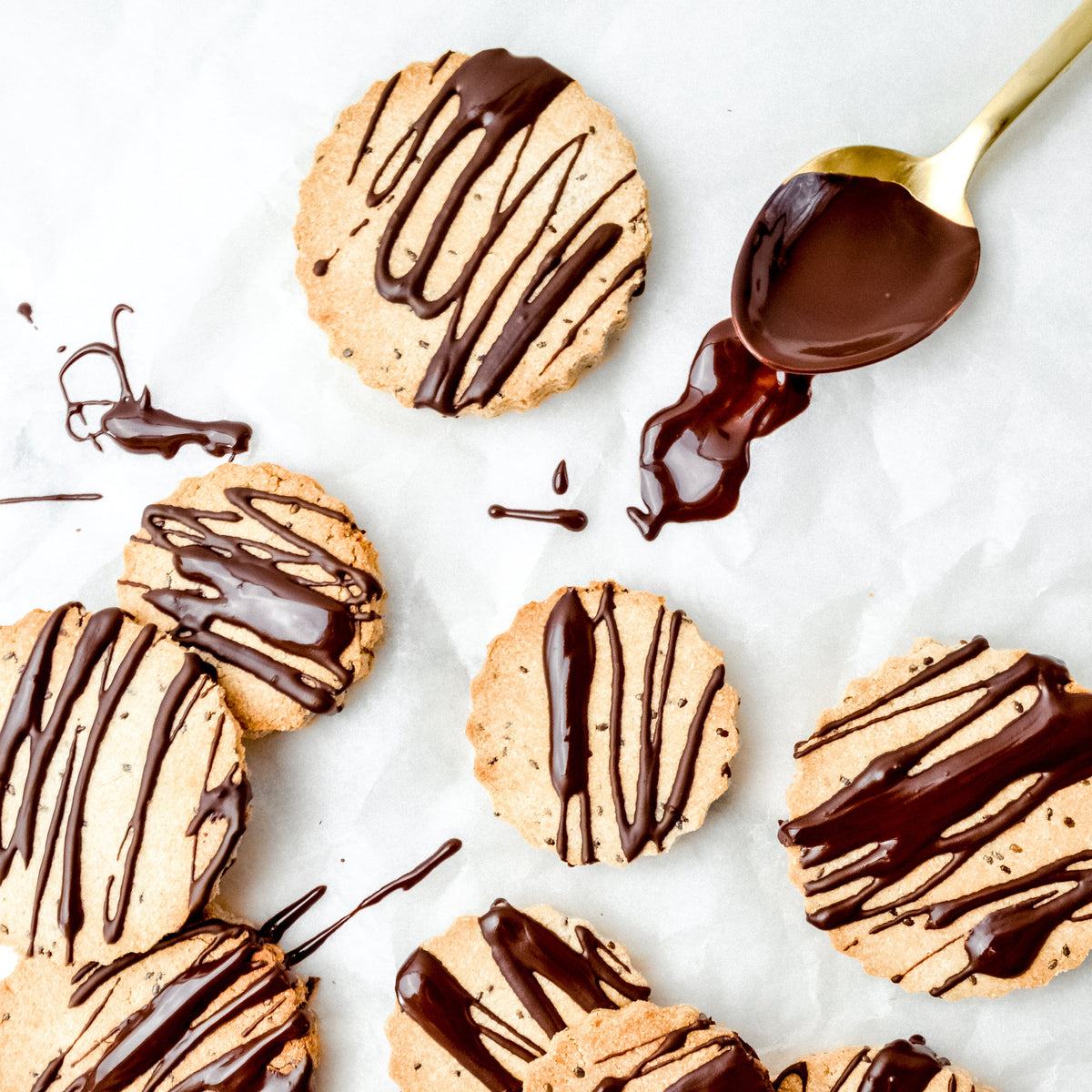 Lemon chia cookies drizzled with lavender dark chocolate