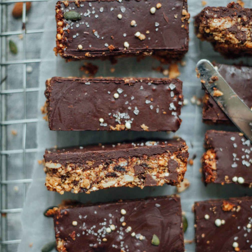 Rocky road flapjacks topped with chocolate