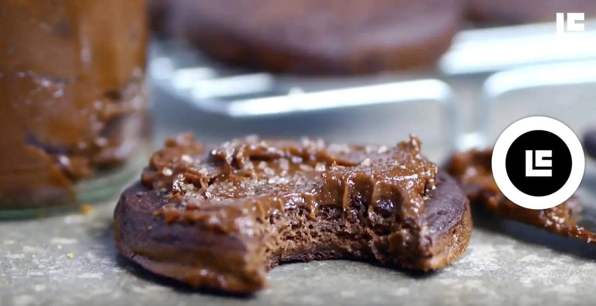 Vegan chocolate crumpets with salted caramel spread