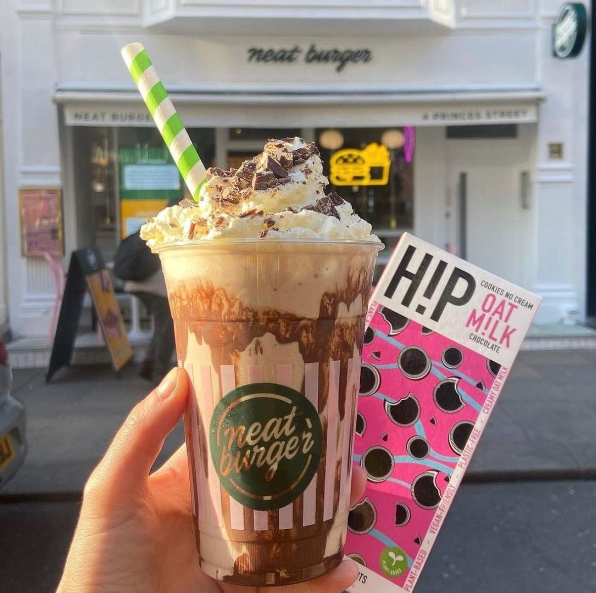 Neat Burger vegan chocolate milkshake topped with H!P chocolate
