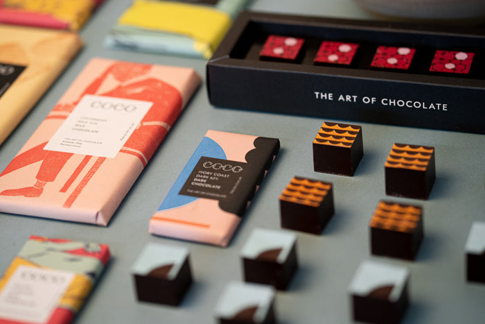 COCO chocolate subscription box with bars and truffles