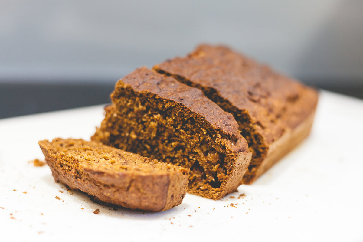 Sliced chocolate chip banana bread loaf