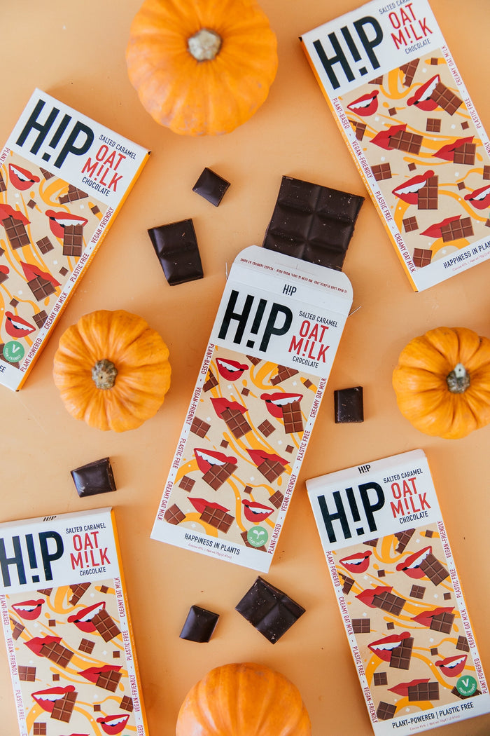 Vegan chocolate pumpkin brownies with autumn decorations