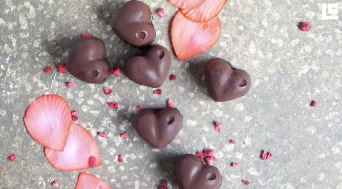 Heart-shaped raspberry dark chocolate truffles