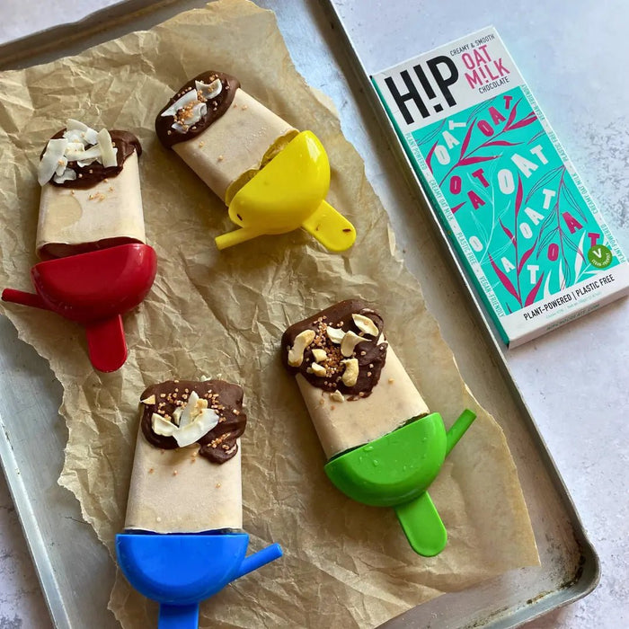 Banana nice cream lollies dipped in vegan chocolate