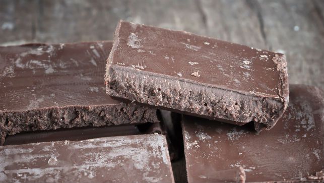 Chocolate bar showing white bloom on its surface