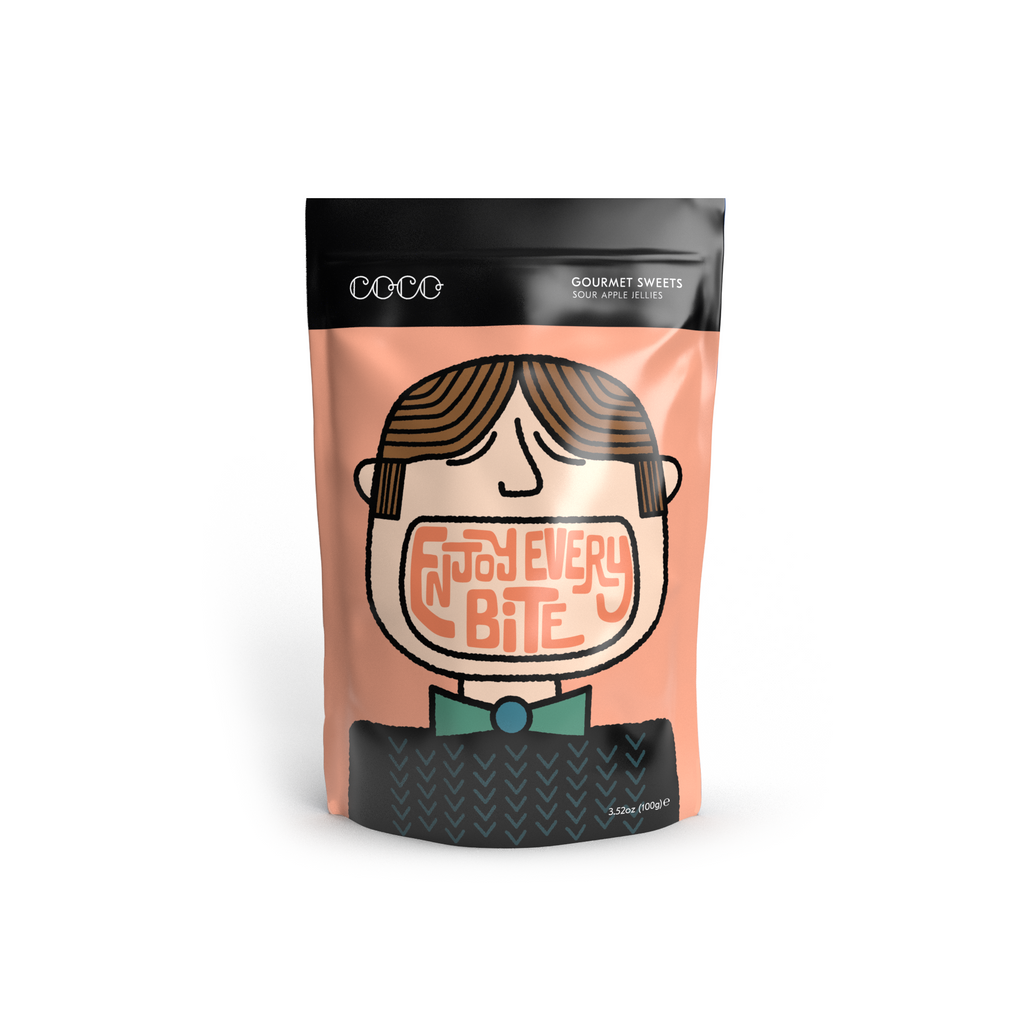 COCO Sour Apple Sweets 100g, front of pouch