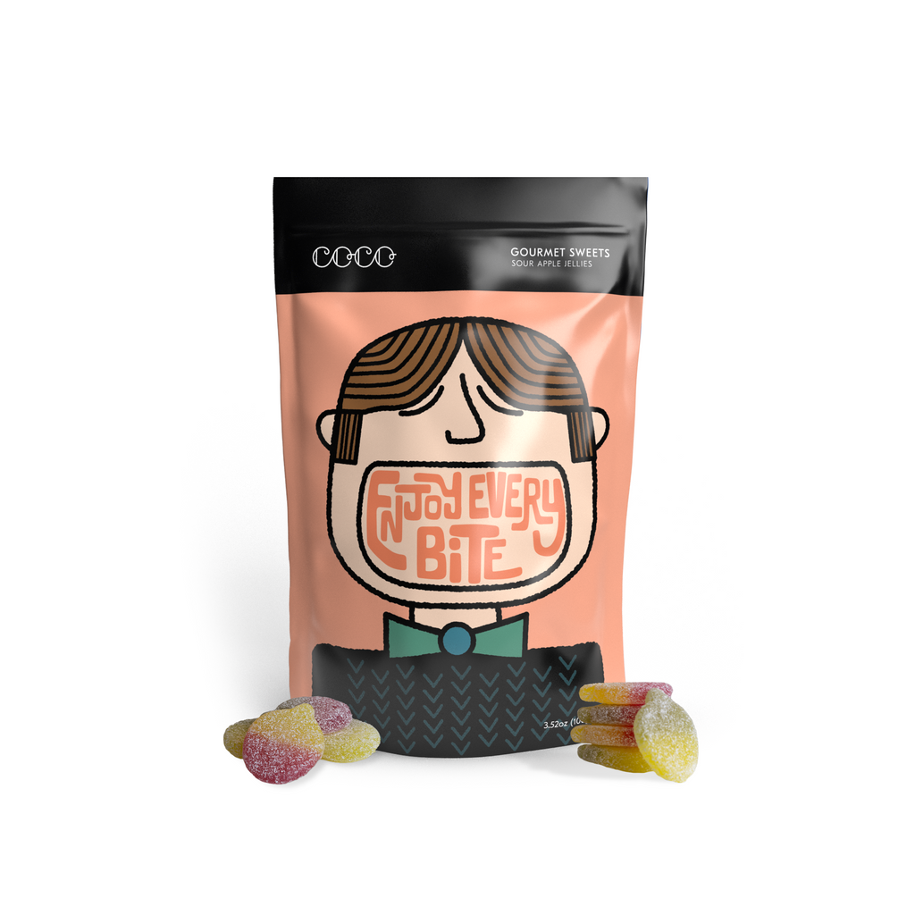 COCO Sour Apple Sweets 100g, pouch with sweets