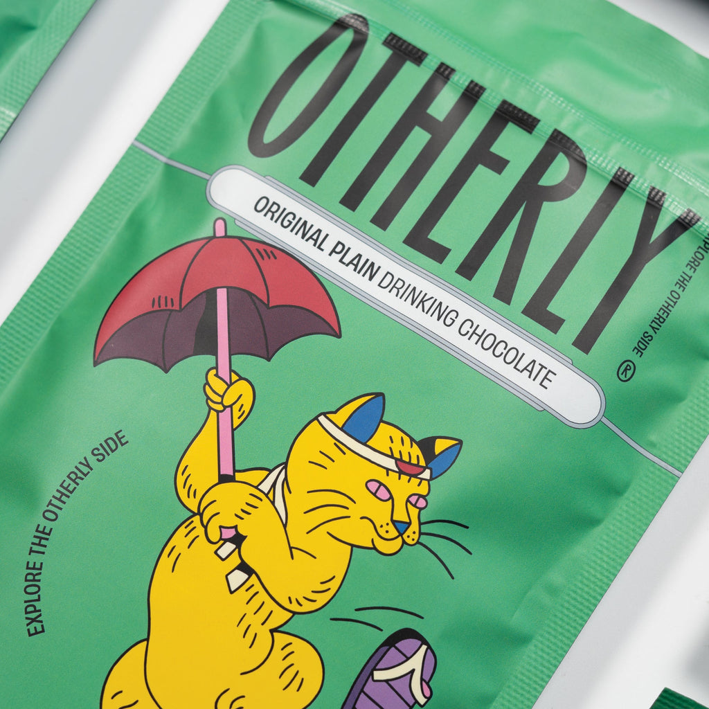 OTHERLY Original Plain Drinking Chocolate 200g, close-up of pouch illustration