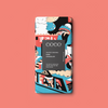 COCO Salted Caramel Dark Chocolate bar, front of pack on a coral background