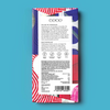 COCO Cold Brew Coffee Dark Chocolate bar, back of pack on a blue background