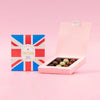 Love Cocoa British Chocolatier Selection Box, Union Jack box beside an open box of truffles