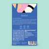 COCO Cocoa Dusted Almonds 135g, back of box on a mint background