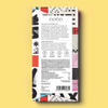 COCO Orange Milk Chocolate bar, back of pack on a yellow background