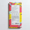 COCO Salted Caramel Milk Chocolate bar, back of pack with ingredients