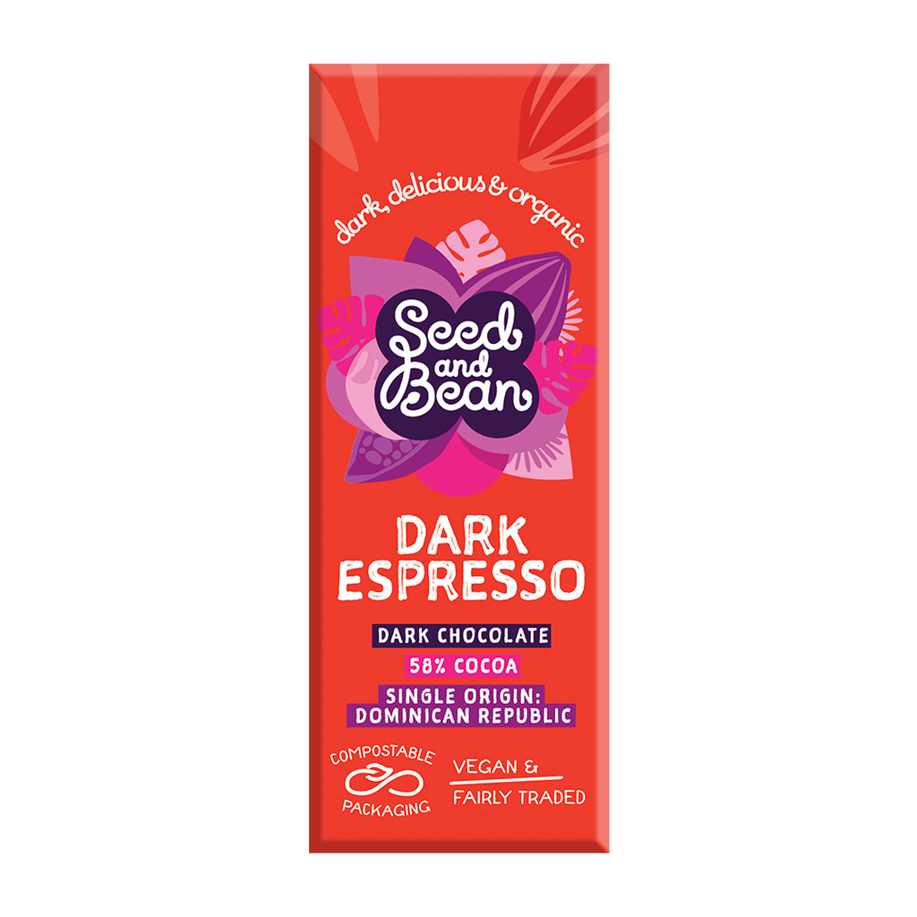 Seed & Bean Coffee Espresso Dark Chocolate mini bar 25g, front of pack