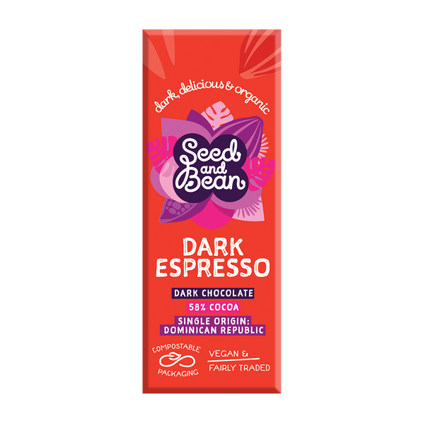 Seed & Bean Coffee Espresso Dark Chocolate mini bar 25g, front of pack