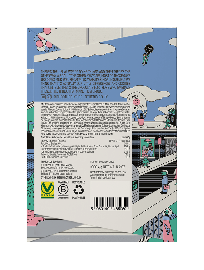 OTHERLY Cold Brew Coffee Oat M!lk Chocolate 120g, back of pack with ingredients