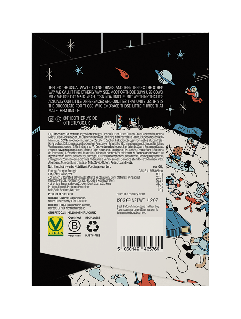 OTHERLY Plain Oat M!lk Chocolate 120g, back of pack with ingredients