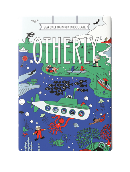 OTHERLY Sea Salt Oat M!lk Chocolate 120g, front of pack with illustrated sea scene