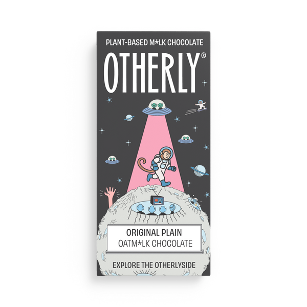 OTHERLY Original Plain Oat M!lk Chocolate 70g, front of pack with illustrated astronaut