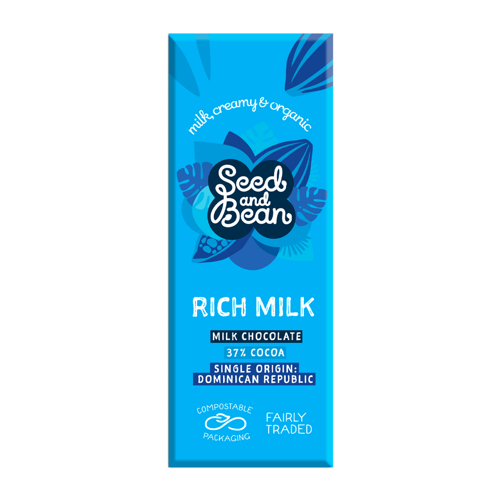 Seed & Bean Rich Milk Chocolate 25g mini bar, front of pack